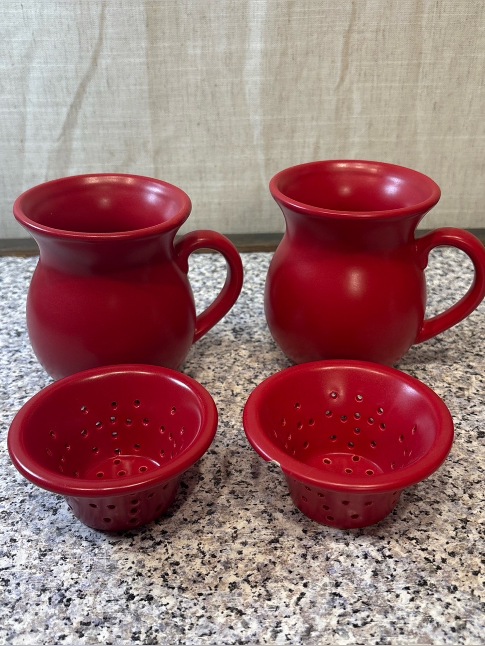 Set Of 2 Chantal Red Ceramic Mug 2003  Pottery Coffee Cup Matte With Strainers